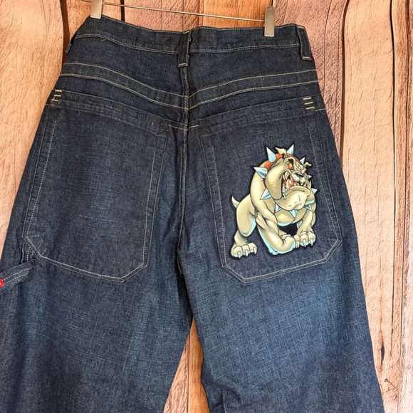 JNCO Jeans Bulldog Graphic Wide Leg Vintage 90s Y2K Skater Streetwear OG 34x30 - Picture 5 of 12